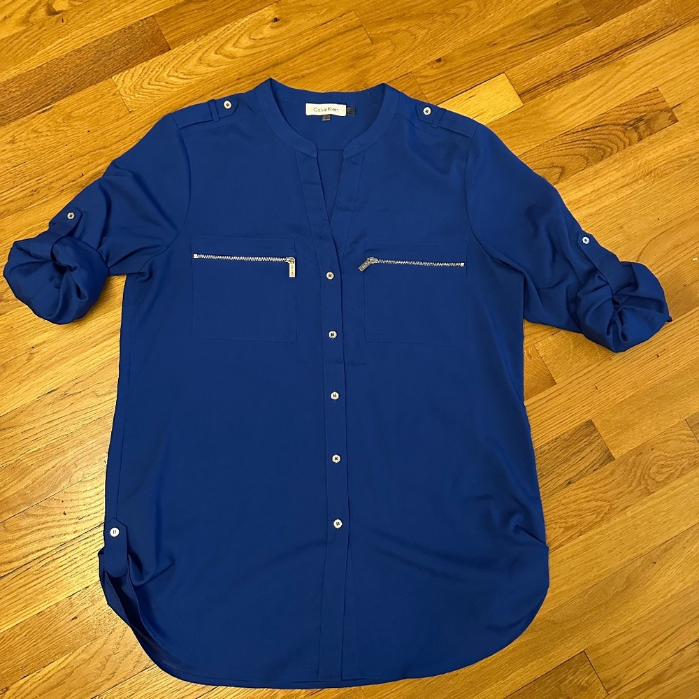 Calvin Klein Royal Blue Button-Front Blouse